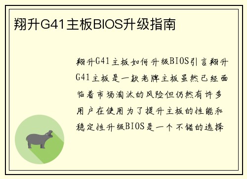 翔升G41主板BIOS升级指南